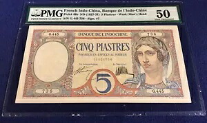 フランス領インドシナ 5 ピアストル 1927-1931 ピック 49b PMG 50 レア|WORLD RESOURCE【KING店】