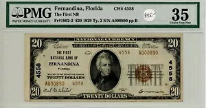 1929 タイプ 2 $20 FNB、フロリダ州フェルナンディナ PMG 35 チャーター番号 4558｜WORLD RESOURCE【KING店】