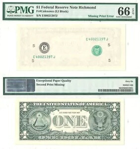 日付なし $1 リッチモンド地区 FRN 印刷エラー PMG Gem-66 EPQ