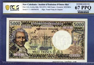 P65a ニューカレドニア 1971 5000 フラン PCGS 67