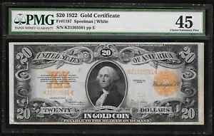 1922年 $20 大型ゴールド証明書「PMG 45」 *1枚目以降無料S/H*