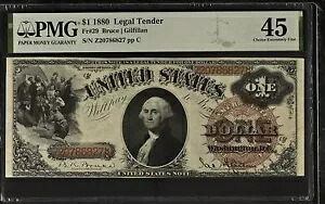 1880年 $1 ラージサイズ法定通貨、ブルース・ギルフィラン、PMG Choice XF45、ブラウンシール