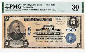 $5 1902 PB National RAVENA ニューヨーク NY メガレア「国勢調査6」((最高級))