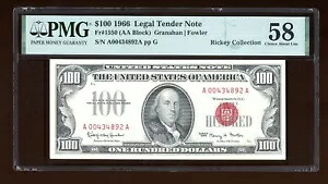 DBR 1966 $100 法定神父1550 PMG 58 シリアル A00434892A|WORLD RESOURCE【KING店】