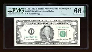 DBR 1985 $100 FRN ミネアポリス ジェム Fr. 2171-I PMG 66 EPQ シリアル I02230040A