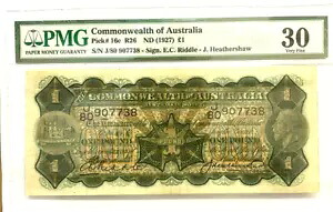 オーストラリア 1927 年 1 ポンド PMG グレード非常に希少な gVF ほぼ EF CV $1450.00