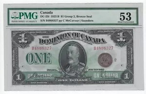 1923 DOC DC-25i、$1 McC/Sau SN# B4866327、ブロンズ シール グループ 2 PMG AU-53 332,640円