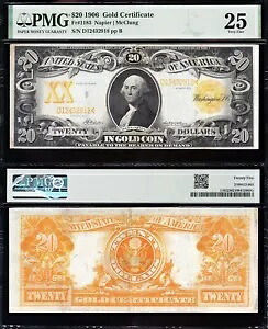 素敵な SCARCE 大胆で鮮明な VF+ Fr. 1183 ネイピア 1906 $20 ゴールド証明書! PMG25！｜WORLD RESOURCE【KING店】