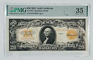 1922年 $20 ゴールド証明書 Fr 1187 PMG VF 35