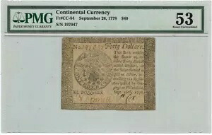 1778 年 9 月 26 日 $40 大陸通貨 CC-84 PMG AU53|WORLD RESOURCE【KING店】