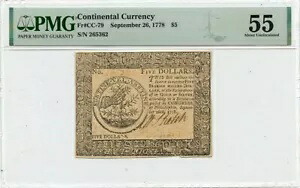 9月26日 $5大陸通貨 1778 CC-79 PMG AU55｜WORLD RESOURCE【KING店】