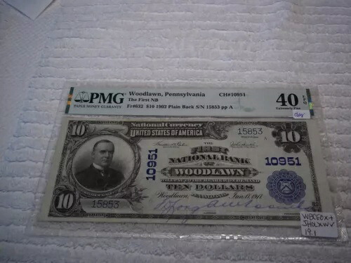 1902年 $10 ウッドローン ペンシルベニア PA 国内通貨 PLAIN バック #10951 PMG 40 #｜WORLD RESOURCE【KING店】