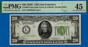 1928C $20 FRN サンフランシスコ ライトグリーン シール PMG 45 希少入手困難 Fr 2053-L|WORLD RESOURCE【KING店】
