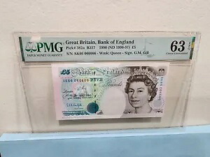 イギリス 1990 5 ポンド ?5 P382a QEII S/N 66 066666 AU PMG 53 EPQ 非常に希少です!｜WORLD RESOURCE【KING店】