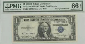 1935D $1 シルバー証明書 PMG 66/63 EPQ チェンジオーバー ノート ワイド/ナロー｜WORLD RESOURCE【KING店】