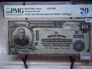 1902年 $10 レッド オーク アイオワ IA 国内通貨日付 バック #3055 レッド オーク NB PMG20