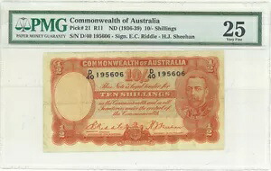 オーストラリア連邦 10 シリング 1936 ピック 21 PMG 25 非常に上質な KGV