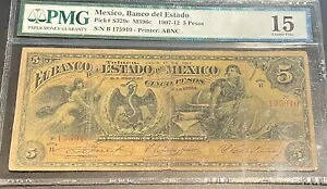 メキシコ エル バンコ デル エスタード トルカ 5 ペソ 1911 ps329c PMG 15 チョイス ファイン レア｜WORLD RESOURCE【KING店】