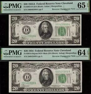 1934/1934A $20 FRN PMG 65EPQ - チェンジオーバー ミュール 非ミュール Fr 2054-D Fr 2055-Ddgsm｜WORLD RESOURCE【KING店】