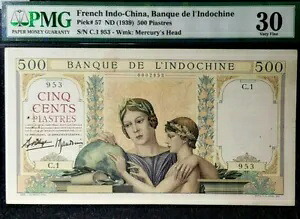 PMG 30 VF 1939 FRANCH INDO-CHINA 500 ピアストルノート "Minor Rust"(+1 B/ノート)#18096｜WORLD RESOURCE【KING店】