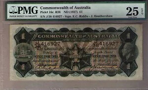 オーストラリア連邦ピック 16c R26 - 1 ポンド、ND (1927)。 PMG 25.VF｜WORLD RESOURCE【KING店】