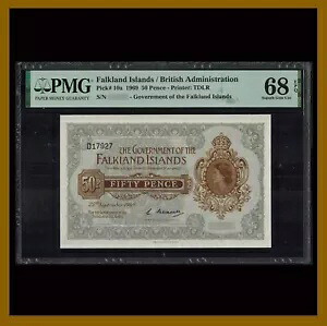 フォークランド諸島 (英国管理) 50 ペンス、1969 P-10a S/N D17928 PMG 68 EPQ｜WORLD RESOURCE【KING店】