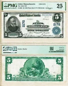 1902年 $5 マサチューセッツ州アソルNB、神父。 605 CH# 2172 PMG VF25｜WORLD RESOURCE【KING店】