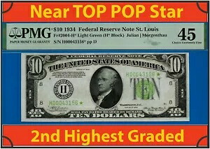 1934 $10 FRN PMG 45 レア 2 番目に最高級のセントルイス スター 7 既知 Fr 2004-H*｜WORLD RESOURCE【KING店】