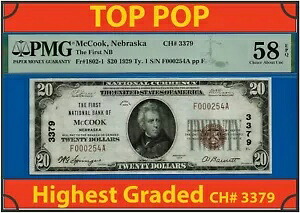 1929年 $20 ナショナルバンク マクック、ネブラスカ州 CH# 3379 PMG 58EPQ トップポップ 最高級グレード｜WORLD RESOURCE【KING店】