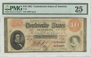 1861年 $10 アメリカ連合国 T-24 PMG VF25｜WORLD RESOURCE【KING店】