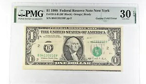 PMG 30 VF EPQ $1 1988 FRN ニューヨーク Fr#1914-B ガター折りエラー *3207｜WORLD RESOURCE【KING店】