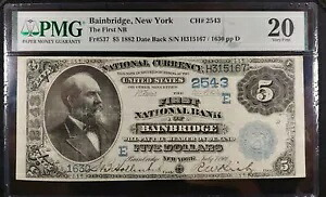 1882 ニューヨーク州ベインブリッジ ファースト ナショナル バンク $5 バリュー バック PMG VF-20 Ch# 2543｜WORLD RESOURCE【KING店】