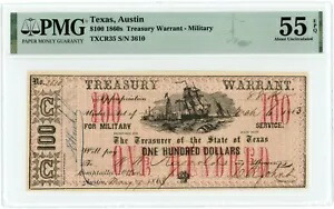 1860年代 財務省ワラント - 軍用 オースティン テキサス $100 PMG AU 55 EPQ (L1027)｜WORLD RESOURCE【KING店】