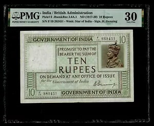 英国領インド | 10ルピー | P#6 1917-30 |署名: H. デニング | PMG30｜WORLD RESOURCE【KING店】