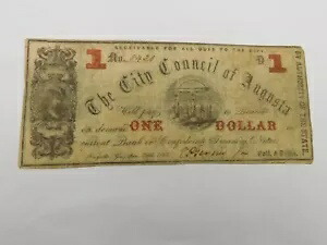 1862年 $1 ジョージア州オーガスタ市議会メモ - 南北戦争時代