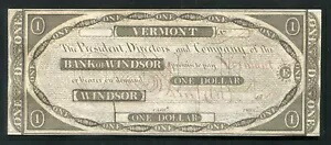 1838年 1ドル ウィンザー銀行バーモント州旧紙幣 UNC (N)