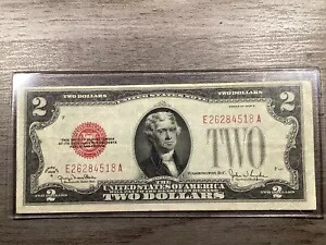 1928-G 2 ドル ラージ レッド シール 米国紙幣-位置ずれエラー-XF 状態-4518 A