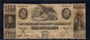 1843年 オーガスタ保険銀行 ジョージア州 10ドル紙幣 時代遅れ
