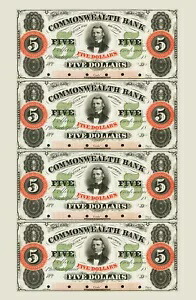 1800 Philadelphia, PA- Commonwealth Bank $5 校正用ノーカット シート コピー