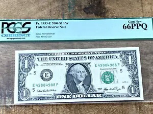 $1 2006 FRN 1933-E リッチモンド PCGS 66PPQ - リピーター シリアル 49884988