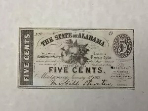 1863 年アラバマ州 5 セント南北戦争分数通貨 CD