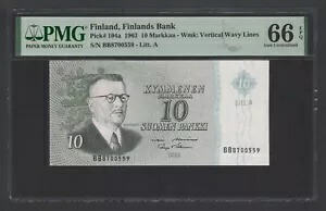 フィンランド 10 マルカア 1963 P104a 未流通グレード 66