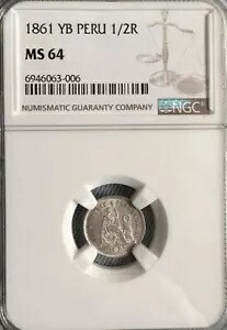 ペルー 1/2 リアル 1861 NGC MS64。トップポップ