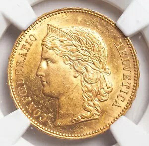 1893年、スイス（連邦）。 20 フラン金貨。 (6.45グラム!) PCGS MS-63!｜WORLD RESOURCE【KING店】