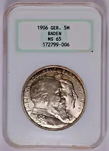 1906 年ドイツ州バーデン 5 マルク コイン ウェディング ターラー - NGC MS 65 **世界の脂肪**|WORLD RESOURCE【KING店】