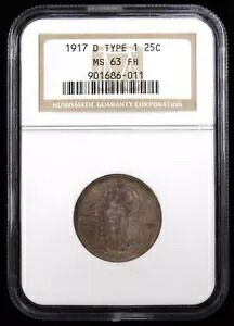 1917-D タイプ 1 スタンディング リバティ クォーター 25C NGC MS63 FH - フルヘッド (86011)