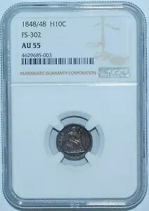 1848 NGC AU55 FS-302 RPD リパンチド デイト リバティ シーテッド ハーフ ダイム