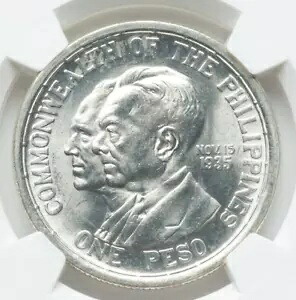 1936 M USA フィリピン 1 ペソ NGC MS65 明るい白光沢のある宝石マーフィー ケソン|WORLD RESOURCE【KING店】