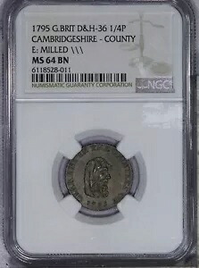 1795 グレートブリテン D&H-36 1/4P ケンブリッジシャー - NGC 郡 MS64 BN LB｜WORLD RESOURCE【KING店】