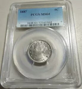 :1887 5C キー日付 リバティヘッド ニッケル光沢 PCGS MS 64 ローポップ最高グレード